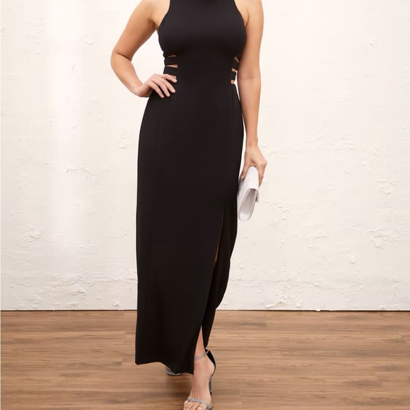 Black floor length formal dress with side cutout detailing - Picture 1 of 3